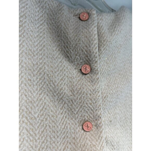 Tahari Kid Baby Girls Beige Neutral Dress Pink Bow Knit Metallic Shimmer Size 2T - Picture 6 of 7